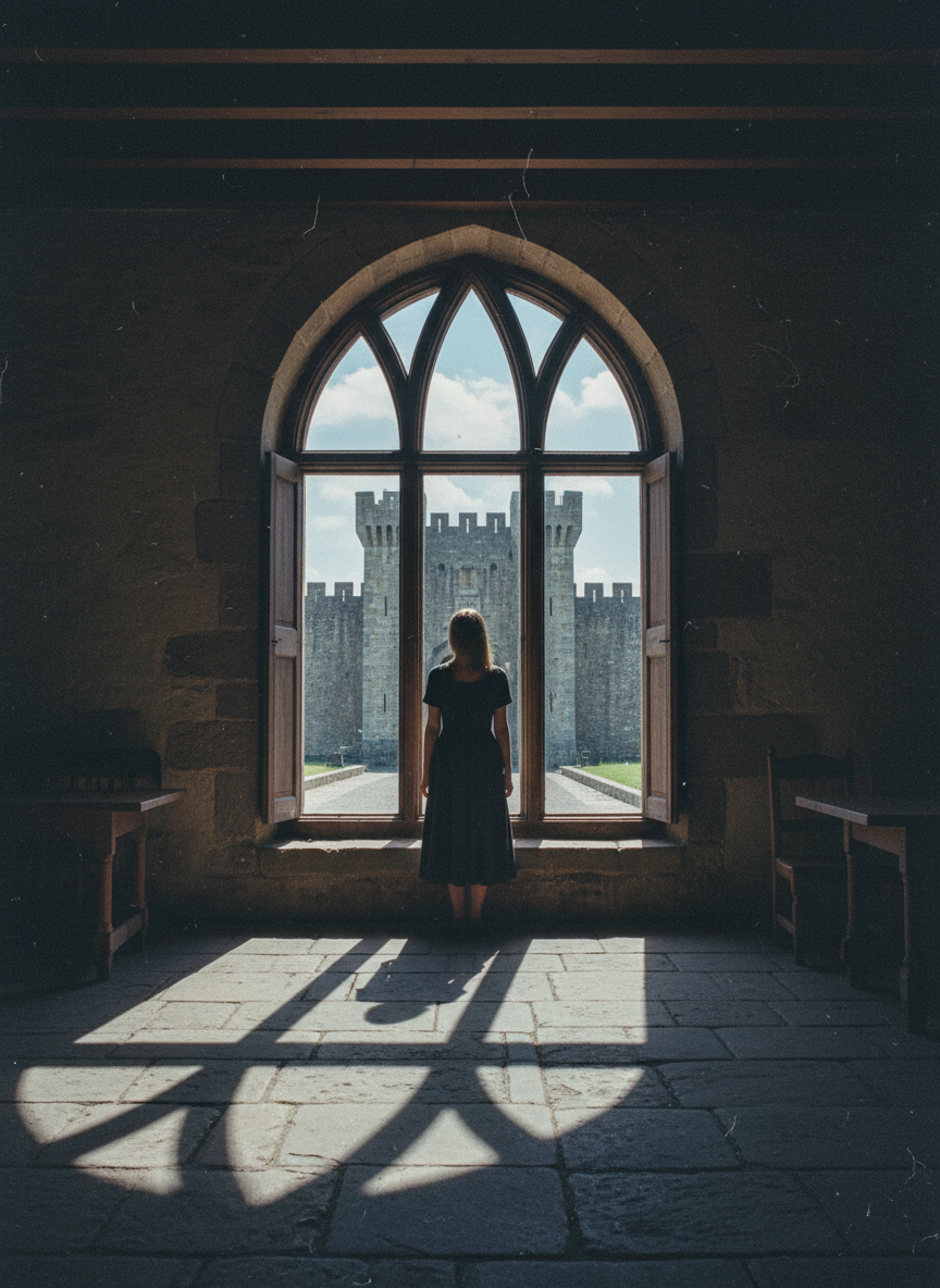 After the lecture, I returned to my room, where I stared out my window at the stone gate with its medieval battlements.
