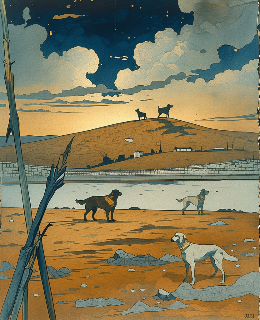 In the distance dogs were barking and howling pitifully and sorrowfully.
