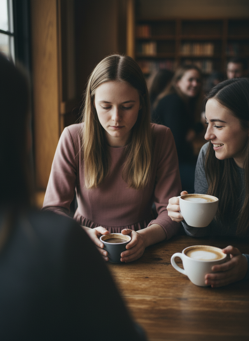 She passed me a doll-sized cup with a tablespoon of mud-colored liquid in it, and I looked longingly at the foamy mugs Katrina and Sophie carried to our table.