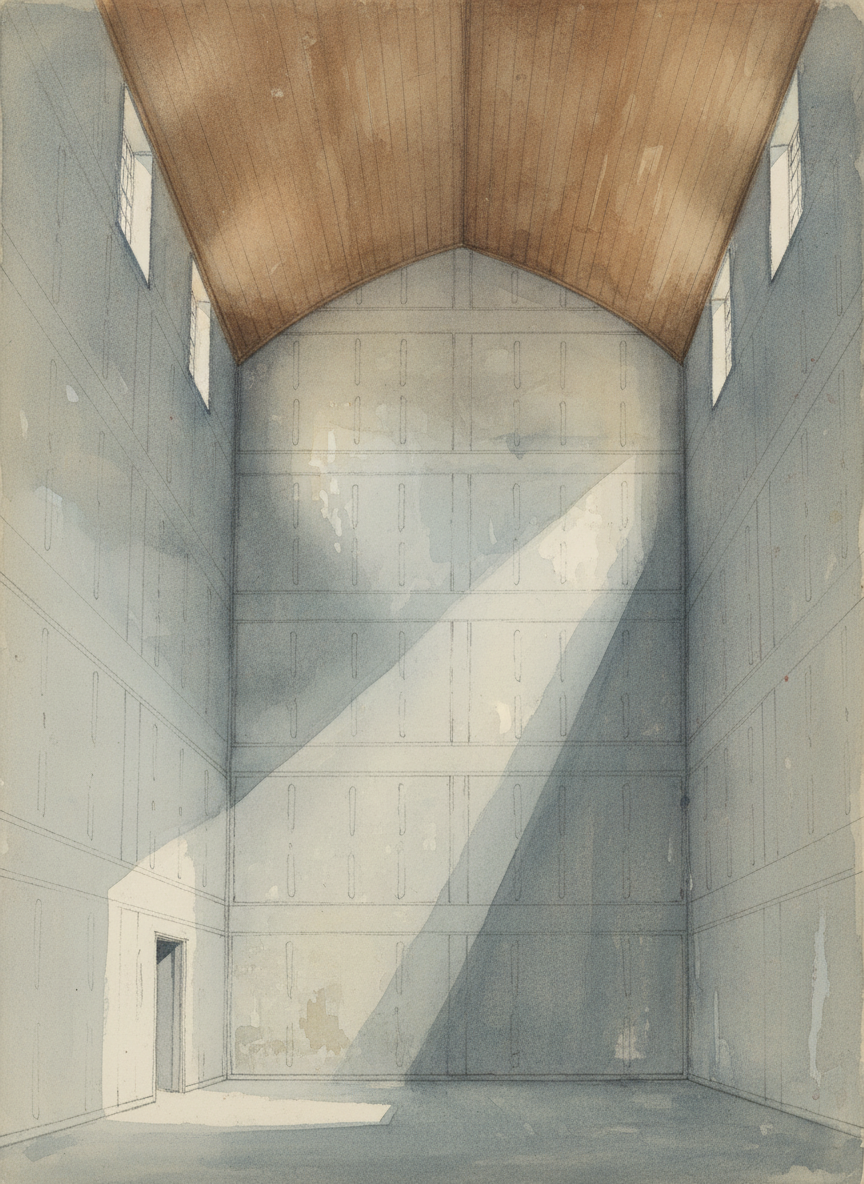 It was a single massive room the size of the chapel at church, with a vaulted ceiling that rose some sixteen feet into the air.