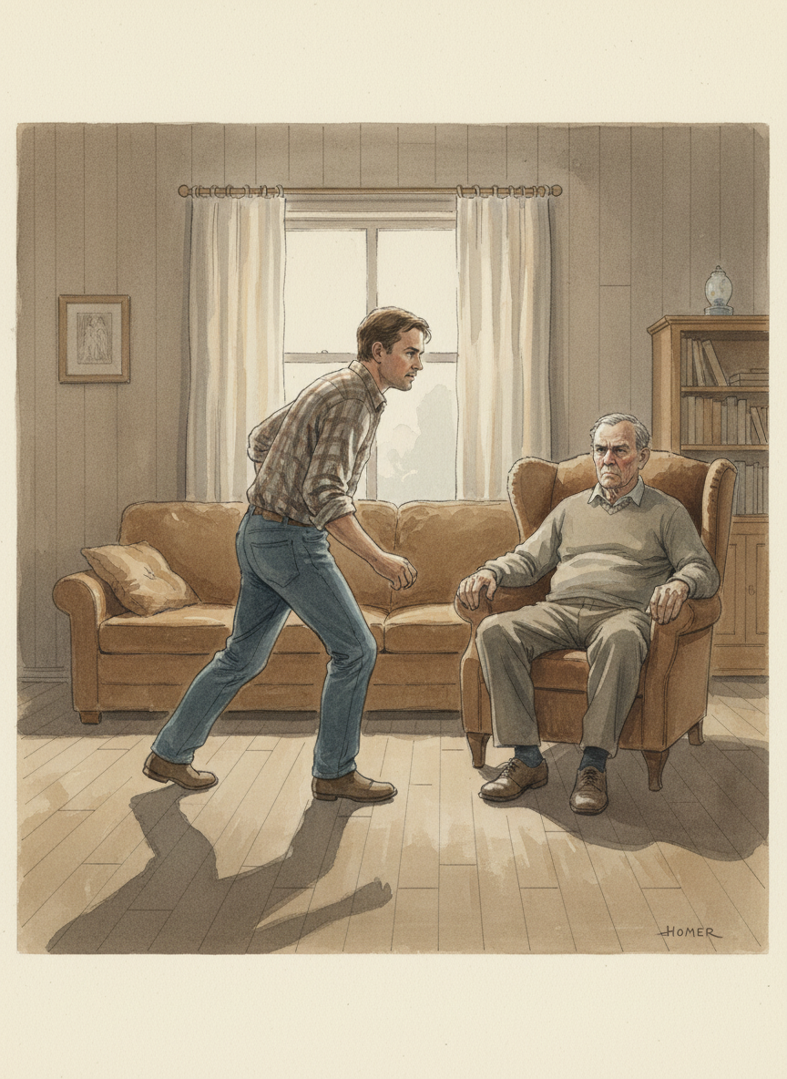 She did not understand why Richard was pacing, or why he paused every few seconds to glance at Dad, waiting for a word or gesture—any signal of what should be done.