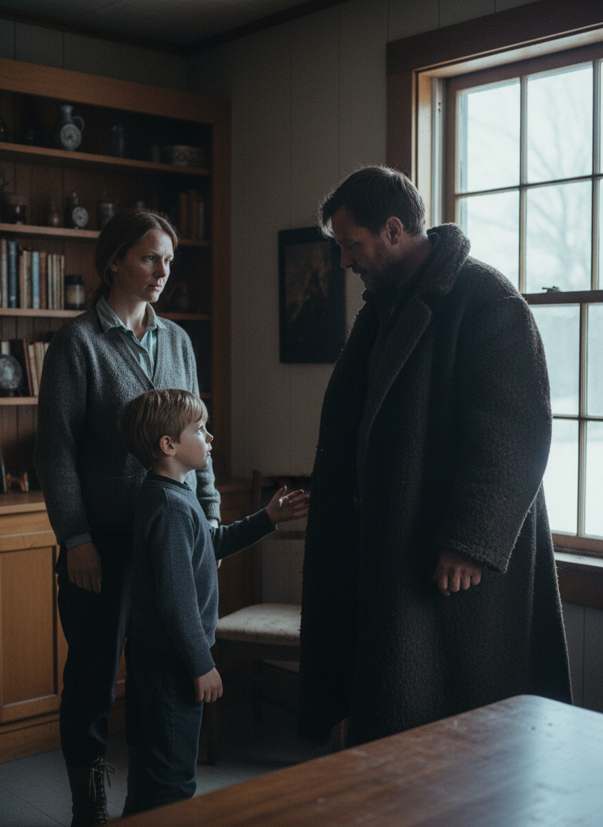 Peter emerged from the folds of thick wool, where Shawn had been shielding him from the cold, and reached out for Emily.