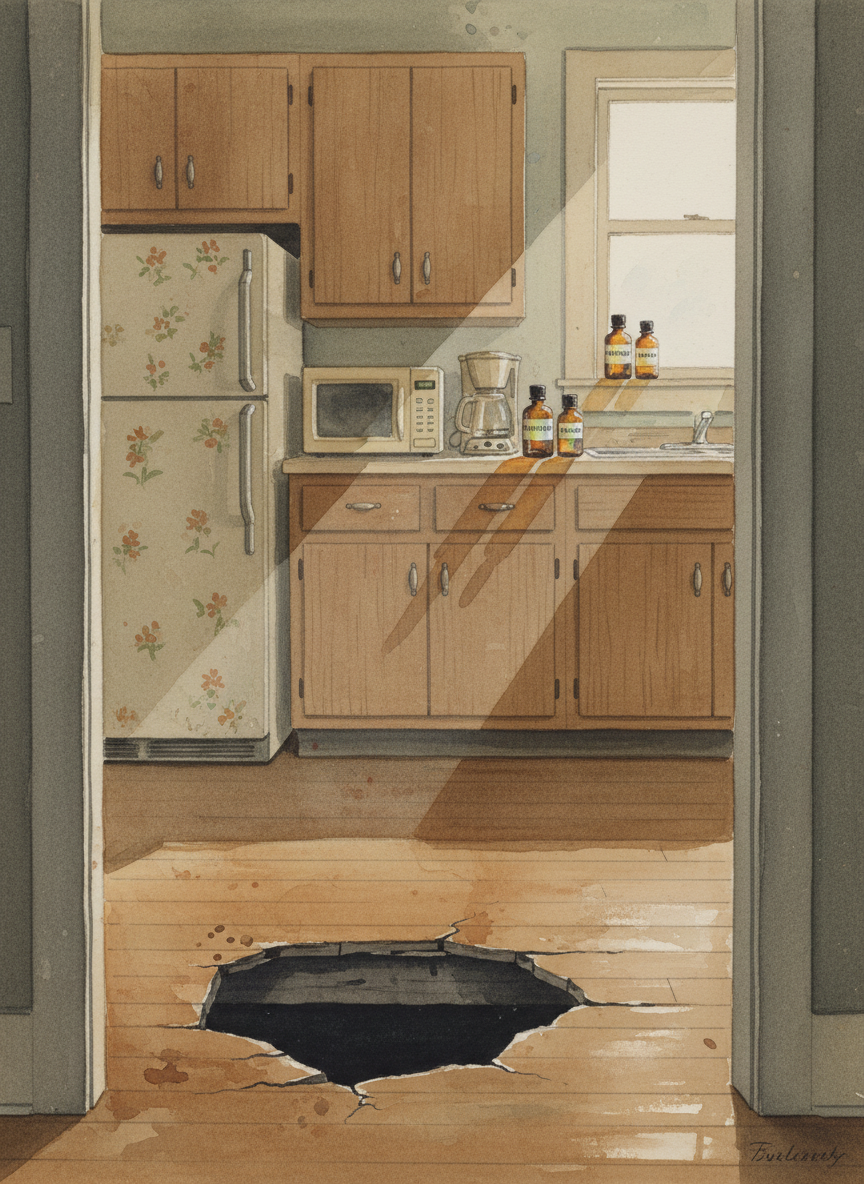 I walked past the hole and into the kitchen, which was filled with the scent of our mother’s oils—birch, eucalyptus, ravensara.