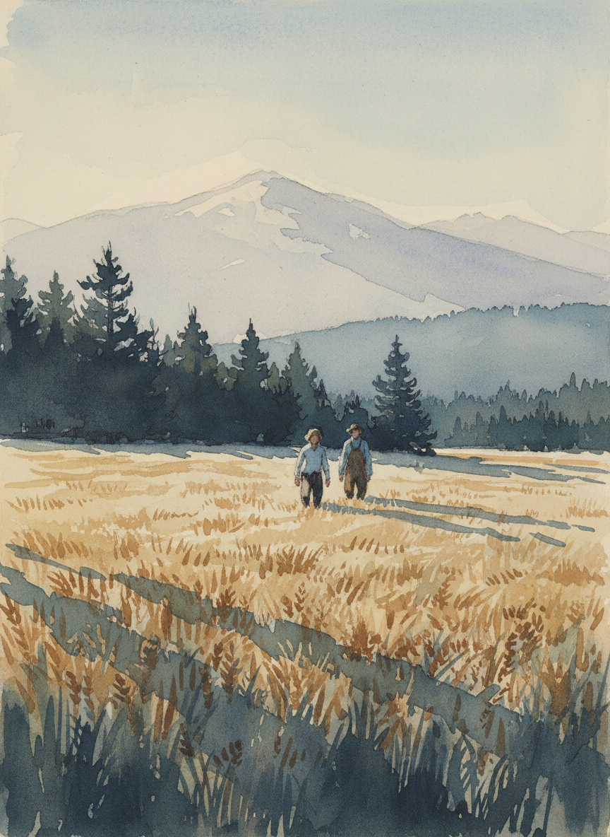 We strolled through fields of wild wheat and from there into the skirt of pines at the mountain base.