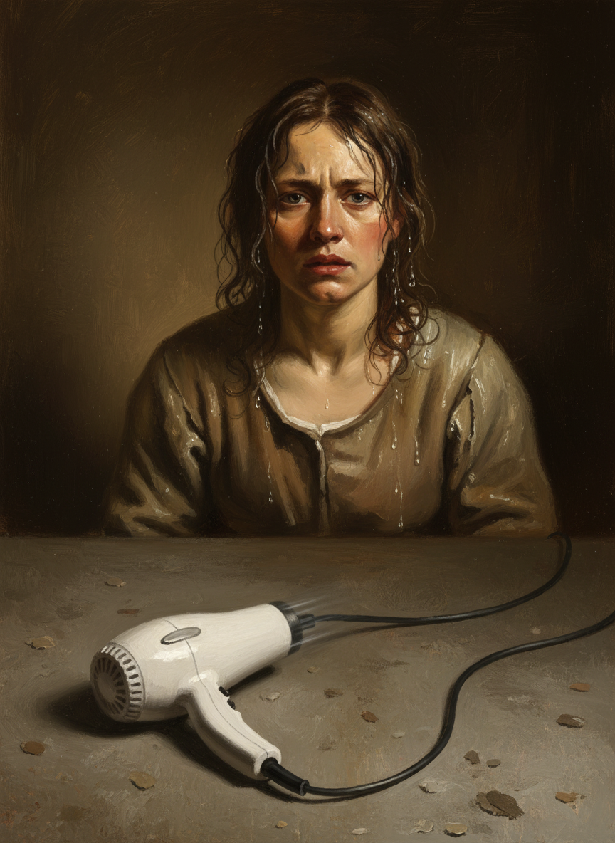 Mother had dropped the blow-dryer and it had struck the floor, its roar now doubled as it rebounded off the exposed concrete.