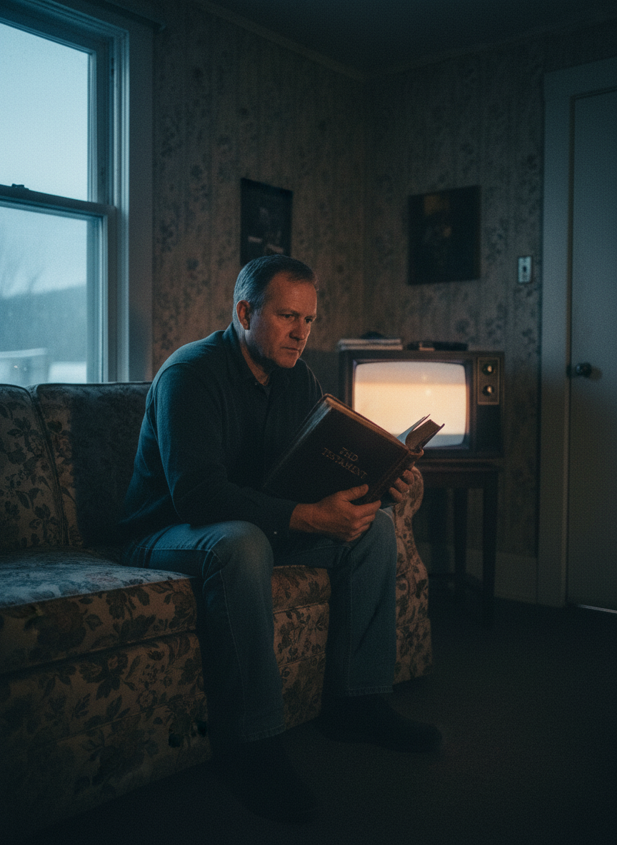 Dad came upstairs every evening and settled himself into a sofa in the Chapel, where he would cough and watch TV or read the Old Testament.
