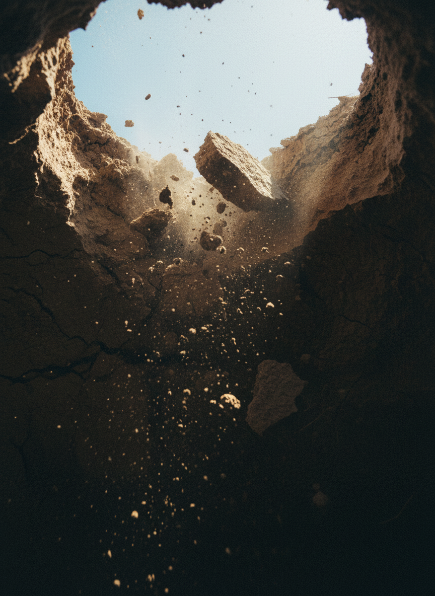 The ground gave way beneath my feet, dragging me downward, spinning fast, like sand rushing through a hole in the bottom of the universe.