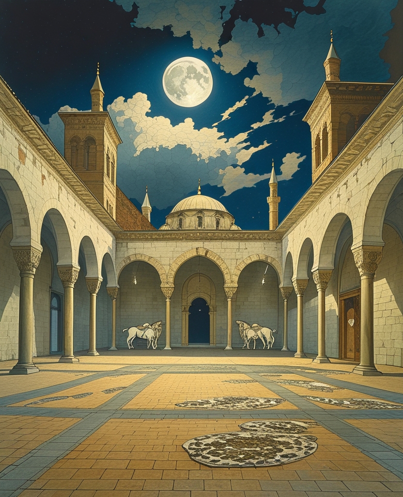 As soon as my eyes adjusted, I saw that the half-moon was flooding the courtyard with moonlight.
