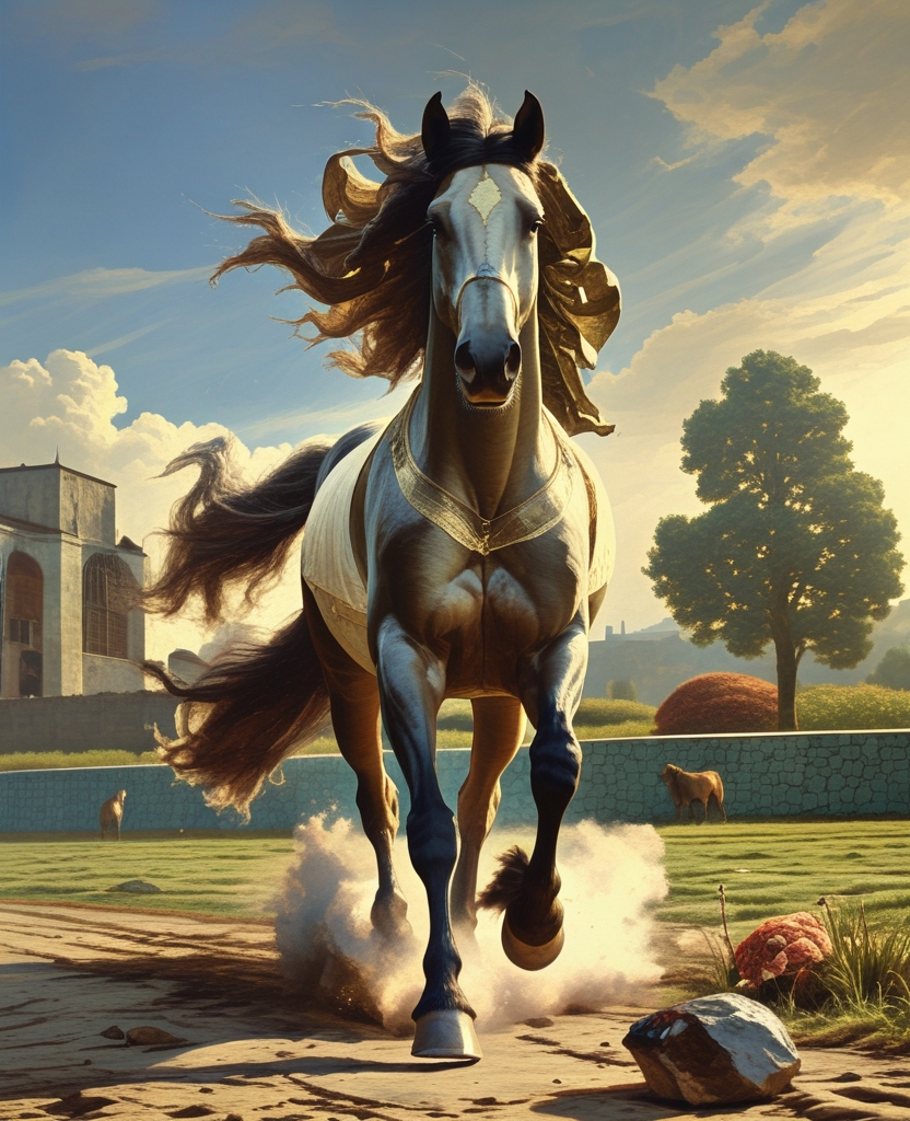 They’ll depict me at a gallop with both of my forelegs extended at the same time.